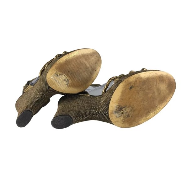 Enzo Angiolini Womens Gold Open Toe Adjustable Strap Wedge Slingback Sandal US 6 - Picture 8 of 10